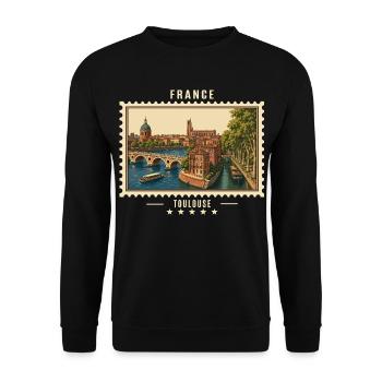 Frankreich Toulouse Vintage Reisemarke - Unisex Pullover - Schwarz - Vorne - Alina (178cm) & Michal (187cm)