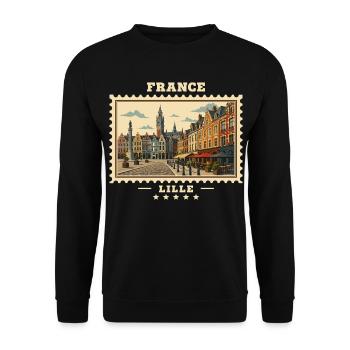 France Lille Marque de voyage vintage - Sweat-shirt Unisexe - noir - Devant - Alina (178cm) & Michal (187cm)