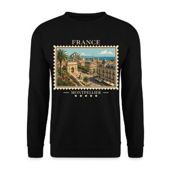 Frankreich Montpellier Vintage Reisemarke - Unisex Pullover - Schwarz - Vorne - Alina (178cm) & Michal (187cm)
