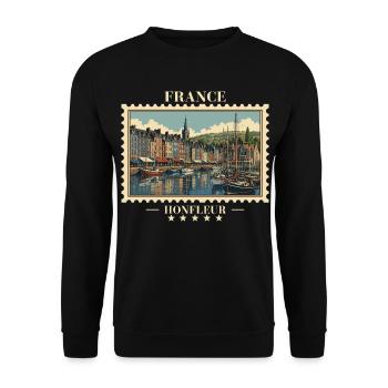 Frankreich Honfleur Vintage Reisemarke - Unisex Pullover - Schwarz - Vorne - Alina (178cm) & Michal (187cm)