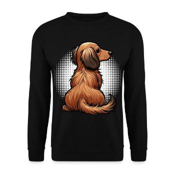 Long-haired Dachshund Dachshund Holder Dachshund Tekkel - Unisex Sweatshirt - black - Front - Alina (178cm) & Michal (187cm)