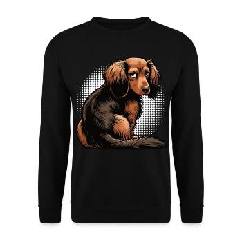 Langhaardackel Dackel Dackelhalter Teckel Tekkel - Unisex Pullover - Schwarz - Vorne - Alina (178cm) & Michal (187cm)