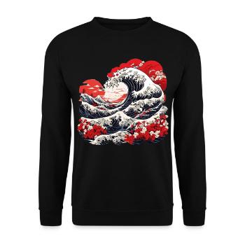 Große Welle von Kanagawa - Unisex Pullover - Schwarz - Vorne - Alina (178cm) & Michal (187cm)