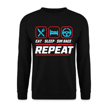 Eat sleep sim race repeat für Sim Racing Fans - Unisex Pullover - Schwarz - Vorne - Alina (178cm) & Michal (187cm)