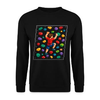 Retro Pixel Art Bouldern 8-Bit Kletterwand - Unisex Pullover - Schwarz - Vorne - Alina (178cm) & Michal (187cm)