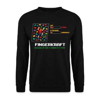 Retro Pixel Art Bouldering: Leveling Up Saying - Unisex Sweatshirt - black - Front - Alina (178cm) & Michal (187cm)