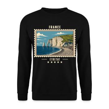 Frankreich Étretat Vintage Reisemarke - Unisex Pullover - Schwarz - Vorne - Alina (178cm) & Michal (187cm)