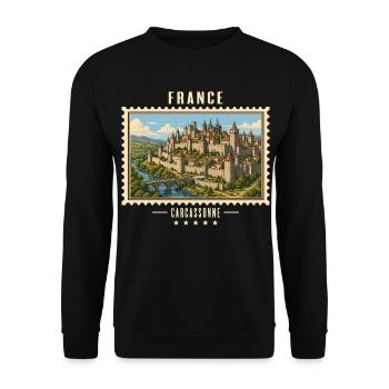 Frankreich Vintage Reisemarke - Unisex Pullover - Schwarz - Vorne - Alina (178cm) & Michal (187cm)