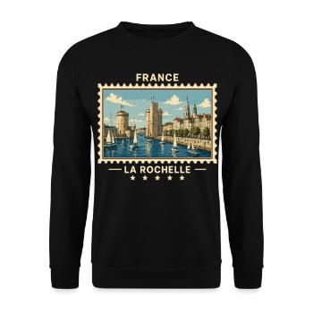 Frankreich La Rochelle Vintage Reisemarke - Unisex Pullover - Schwarz - Vorne - Alina (178cm) & Michal (187cm)