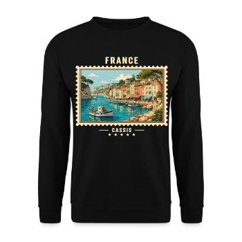 Frankreich Cassis Vintage Reisemarke - Unisex Pullover - Schwarz - Vorne - Alina (178cm) & Michal (187cm)