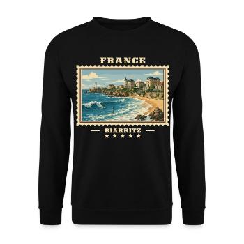 Frankreich Biarritz Vintage Reisemarke - Unisex Pullover - Schwarz - Vorne - Alina (178cm) & Michal (187cm)