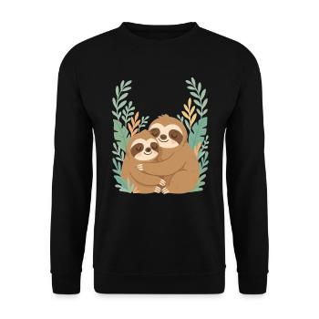 Süße Faultiere Kuscheln im Dschungel Design - Unisex Pullover - Schwarz - Vorne - Alina (178cm) & Michal (187cm)