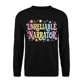 Unzuverlässiger Erzähler, Buchliebhaber, Batikautor, - Unisex Pullover - Schwarz - Vorne - Alina (178cm) & Michal (187cm)