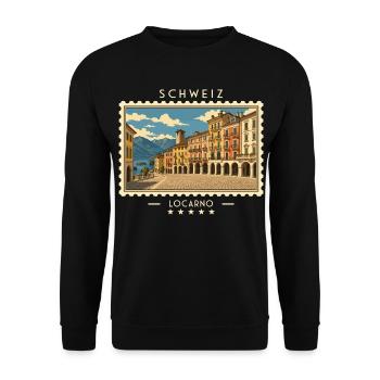 Schweiz Locarno Vintage Reisemarke - Unisex Pullover - Schwarz - Vorne - Alina (178cm) & Michal (187cm)