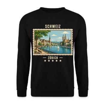 Schweiz Zürich Vintage Reisemarke - Unisex Pullover - Schwarz - Vorne - Alina (178cm) & Michal (187cm)
