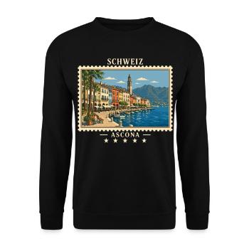 Schweiz Ascona Vintage Reisemarke - Unisex Pullover - Schwarz - Vorne - Alina (178cm) & Michal (187cm)