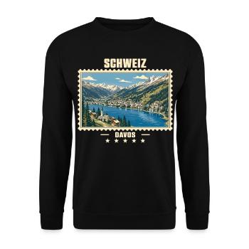 Schweiz Davos Vintage Reisemarke - Unisex Pullover - Schwarz - Vorne - Alina (178cm) & Michal (187cm)