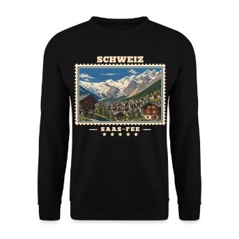 Schweiz Saas-Fee Vintage Reisemarke - Unisex Pullover - Schwarz - Vorne - Alina (178cm) & Michal (187cm)