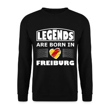 Legenden geboren in Freiburg - Unisex Pullover - Schwarz - Vorne - Alina (178cm) & Michal (187cm)
