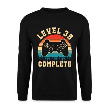 39. Geburtstag Level 39 Complete Gamer 39 Jahre - Unisex Pullover - Schwarz - Vorne - Alina (178cm) & Michal (187cm)