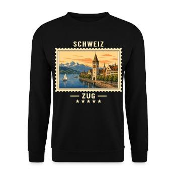 Schweiz Zug Vintage Reisemarke - Unisex Pullover - Schwarz - Vorne - Alina (178cm) & Michal (187cm)
