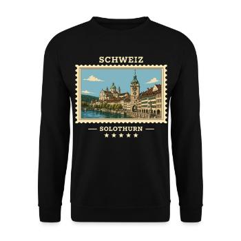 Schweiz Solothurn Vintage Reisemarke - Unisex Pullover - Schwarz - Vorne - Alina (178cm) & Michal (187cm)