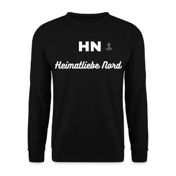 HN Nordheimat Liebe Signet - Unisex Pullover - Schwarz - Vorne - Alina (178cm) & Michal (187cm)