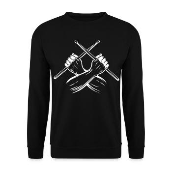 Kreuzende Drumsticks Hände | Schlagzeuger - Unisex Pullover - Schwarz - Vorne - Alina (178cm) & Michal (187cm)