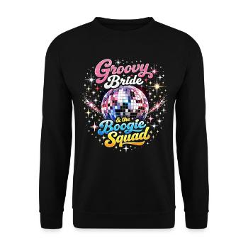 Groovy Bride & Boogie Squad JGA Diskokugel - Unisex Pullover - Schwarz - Vorne - Alina (178cm) & Michal (187cm)