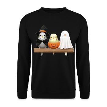 Wellensittiche Halloween - Unisex Pullover - Schwarz - Vorne - Alina (178cm) & Michal (187cm)