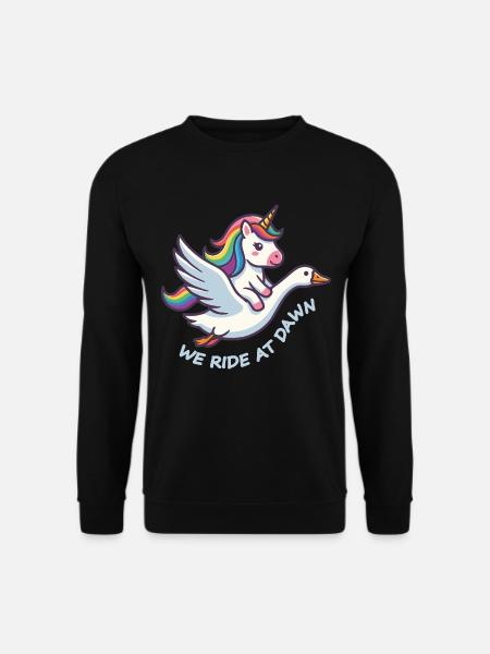 Einhorn reitet auf Gans - We Ride At Dawn - Unisex Pullover - Schwarz