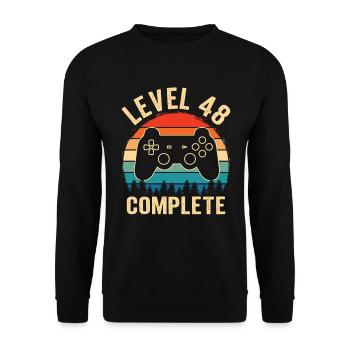 48. Geburtstag Level 48 Complete 48 Jahre Gamer - Unisex Pullover - Schwarz - Vorne - Alina (178cm) & Michal (187cm)