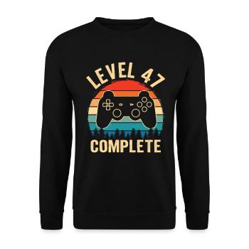 47. Geburtstag Level 47 Complete 47 Jahre Gamer - Unisex Pullover - Schwarz - Vorne - Alina (178cm) & Michal (187cm)