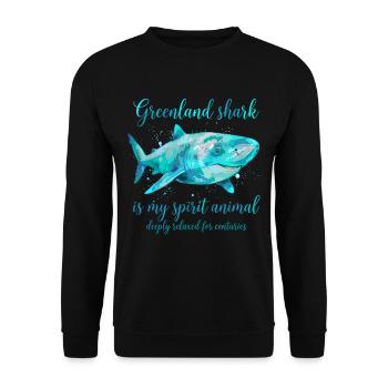 Grönlandhai - Spirit Animal in Aquarell - Unisex Pullover - Schwarz - Vorne - Alina (178cm) & Michal (187cm)