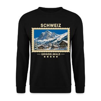 Schweiz Grindelwald Winter Vintage Reisemarke - Unisex Pullover - Schwarz - Vorne - Alina (178cm) & Michal (187cm)