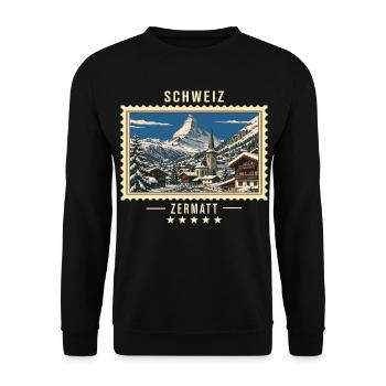 Schweiz Zermatt Winter Vintage Reisemarke - Unisex Pullover - Schwarz - Vorne - Alina (178cm) & Michal (187cm)