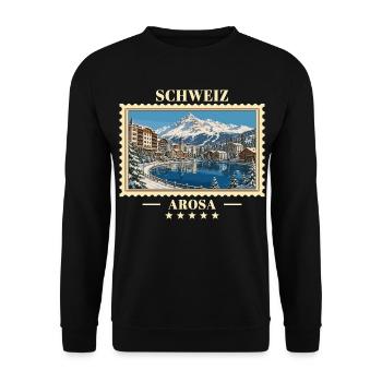 Schweiz Arosa Winter Vintage Reisemarke - Unisex Pullover - Schwarz - Vorne - Alina (178cm) & Michal (187cm)