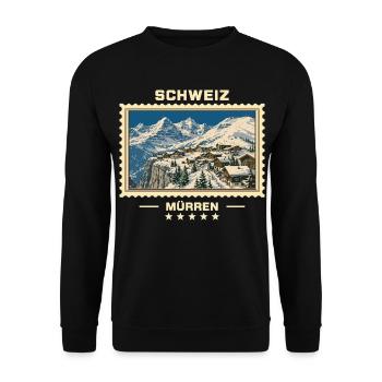 Schweiz Mürren Winter Vintage Reisemarke - Unisex Pullover - Schwarz - Vorne - Alina (178cm) & Michal (187cm)