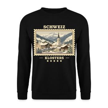Schweiz Klosters Winter Vintage Reisemarke - Unisex Pullover - Schwarz - Vorne - Alina (178cm) & Michal (187cm)