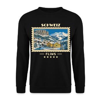 Schweiz Flims Winter Vintage Reisemarke - Unisex Pullover - Schwarz - Vorne - Alina (178cm) & Michal (187cm)