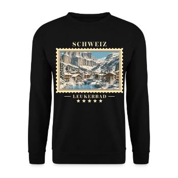 Schweiz Leukerbad Winter Vintage Reisemarke - Unisex Pullover - Schwarz - Vorne - Alina (178cm) & Michal (187cm)