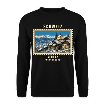 Schweiz Nendaz Winter Vintage Reisemarke - Unisex Pullover - Schwarz - Vorne - Alina (178cm) & Michal (187cm)