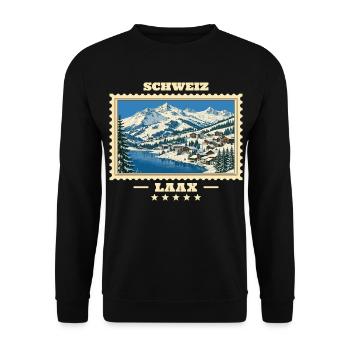 Schweiz Laax Winter Vintage Reisemarke - Unisex Pullover - Schwarz - Vorne - Alina (178cm) & Michal (187cm)