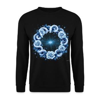 Hellblaues Schlangen-Rosenkreis-Design. - Unisex Pullover - Schwarz - Vorne - Alina (178cm) & Michal (187cm)