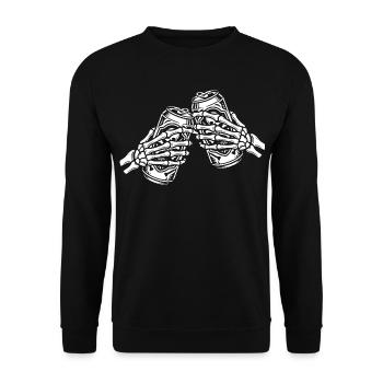 Skelett-Hände mit Bierdosen | Dose Bier saufen - Unisex Pullover - Schwarz - Vorne - Alina (178cm) & Michal (187cm)