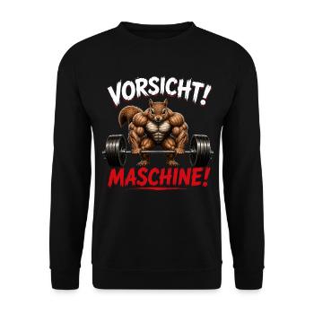 Vorsicht Maschine Muskel-Eichhörnchen - Unisex Pullover - Schwarz - Vorne - Alina (178cm) & Michal (187cm)