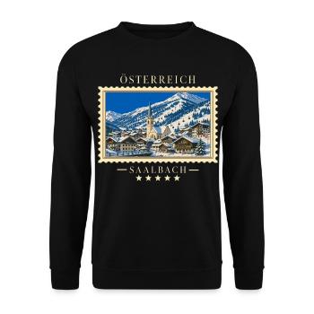 Österreich Saalbach Winter Vintage Reisemarke - Unisex Pullover - Schwarz - Vorne - Alina (178cm) & Michal (187cm)