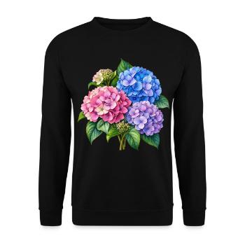 Hortensie Farbenspiel Print - Unisex Pullover - Schwarz - Vorne - Alina (178cm) & Michal (187cm)