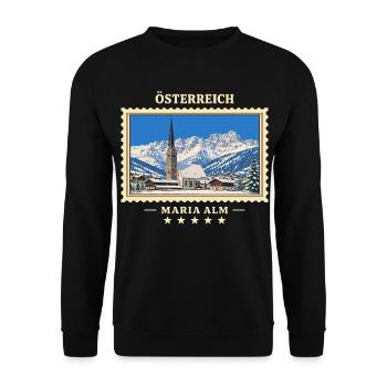 Österreich Maria Alm Winter Vintage Reisemarke - Unisex Pullover - Schwarz - Vorne - Alina (178cm) & Michal (187cm)
