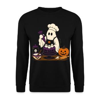 Halloween Geist backt Gruseltorte - Unisex Pullover - Schwarz - Vorne - Alina (178cm) & Michal (187cm)